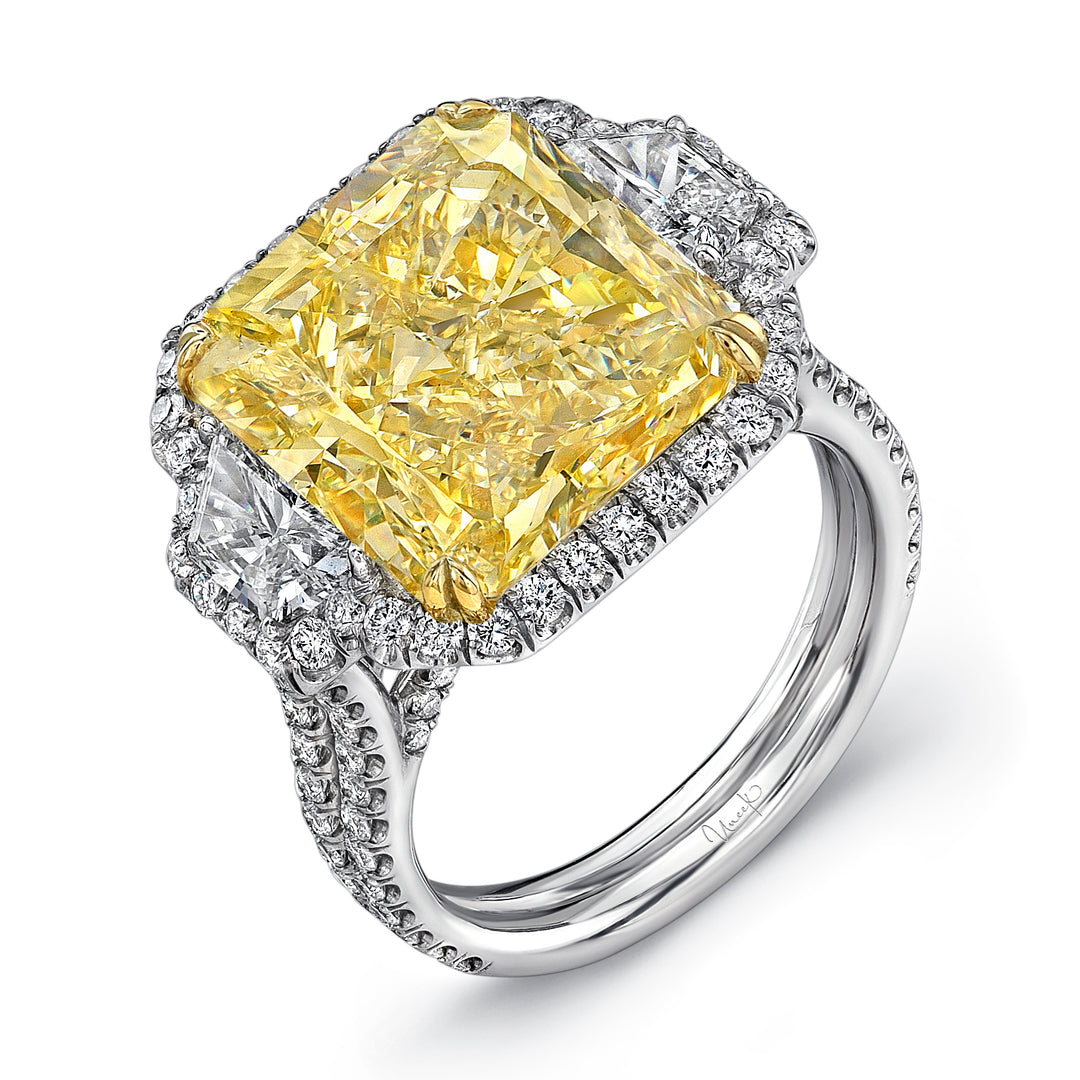 Uneek 11-Carat Radiant Fancy Yellow Diamond Contemporary Three